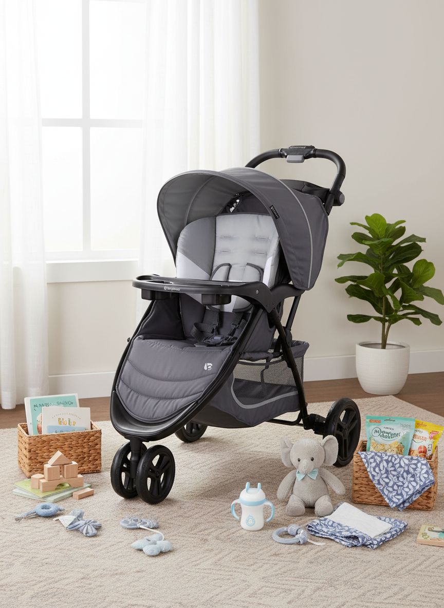 Modern grey stroller and detachable infant car seat travel system for newborns โ view 5a