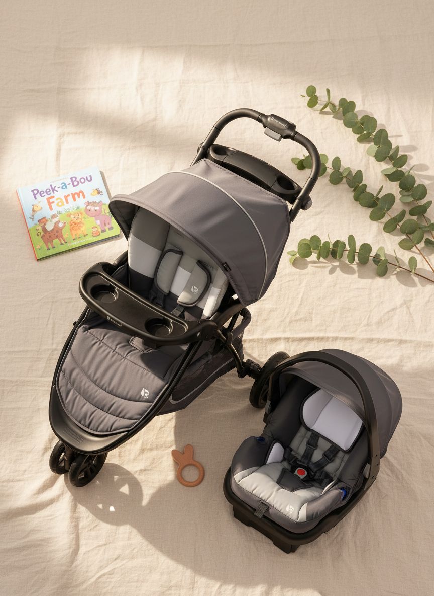 Modern grey stroller and detachable infant car seat travel system for newborns โ view 6