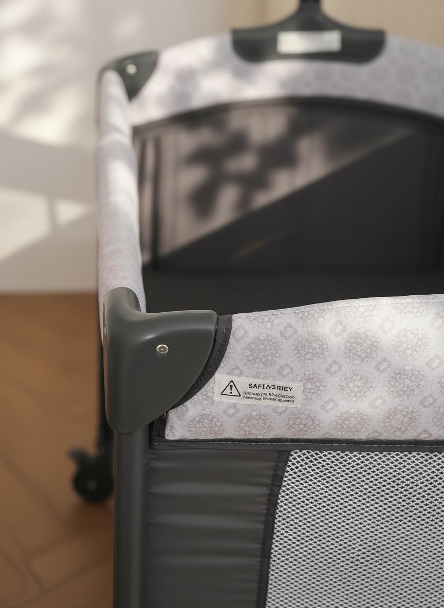 Modern gray 4-in-1 bedside bassinet with integrated diaper changing station, adjustable mattress height, and storage compartment — view 4