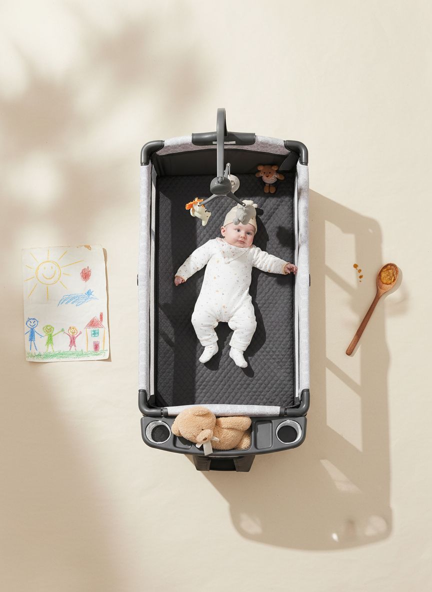 Modern gray 4-in-1 bedside bassinet with integrated diaper changing station, adjustable mattress height, and storage compartment — view 7a
