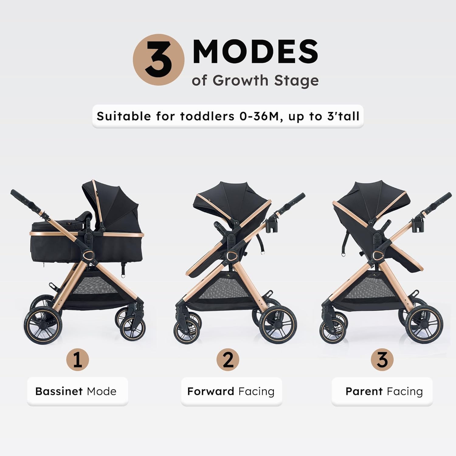 Modern 2-in-1 convertible baby stroller with bassinet carriage mode in charcoal gray — view 2