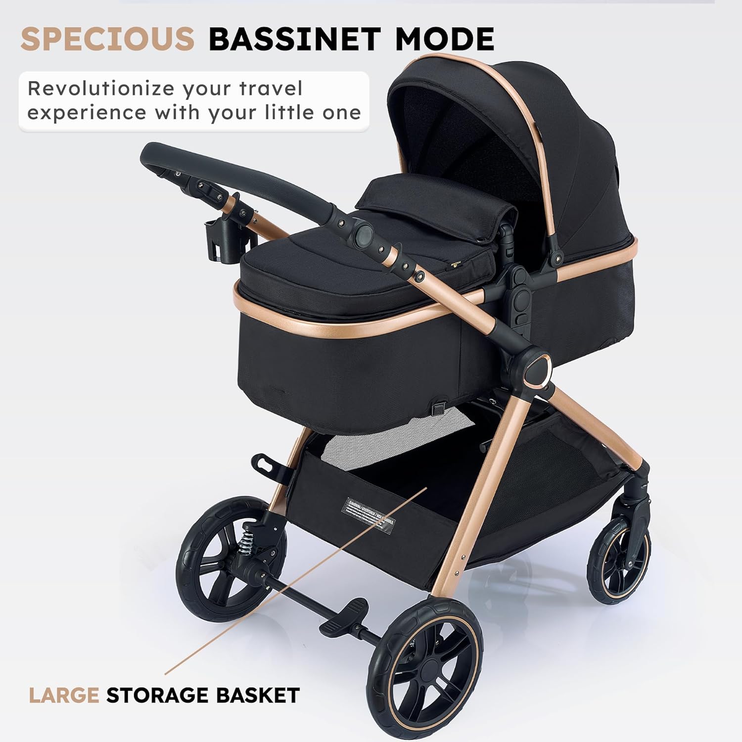 Modern 2-in-1 convertible baby stroller with bassinet carriage mode in charcoal gray — view 3