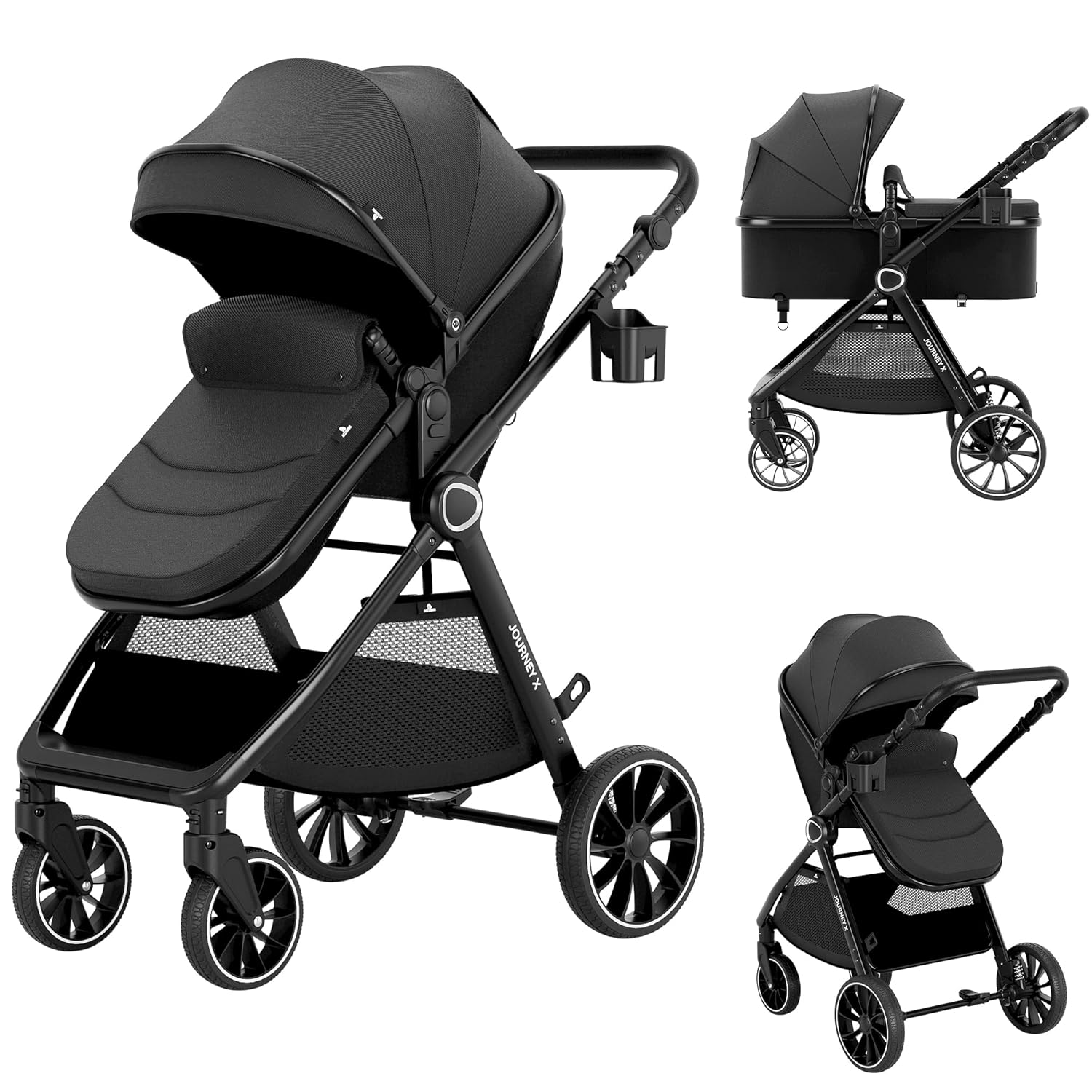 Modern 2-in-1 convertible baby stroller with bassinet carriage mode in charcoal gray — view 5