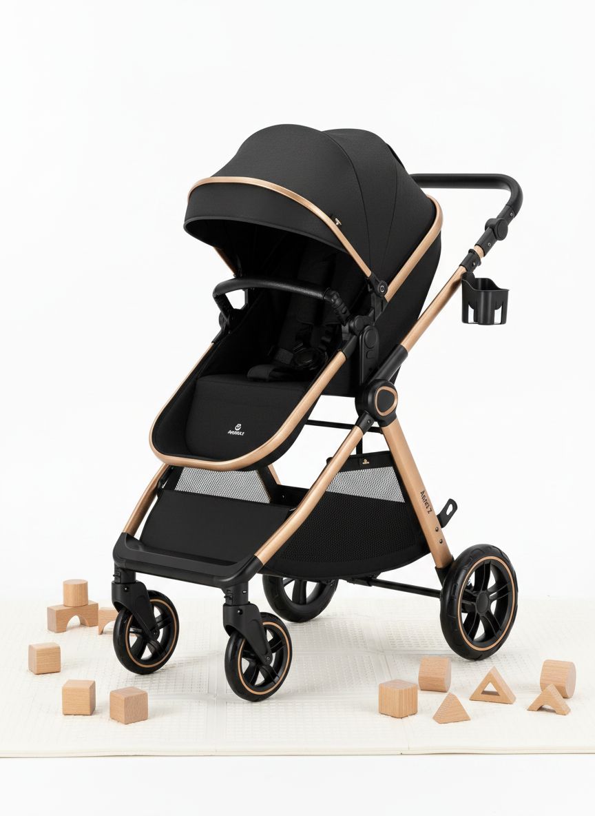 Modern 2-in-1 convertible baby stroller with bassinet carriage mode in charcoal gray — view 1