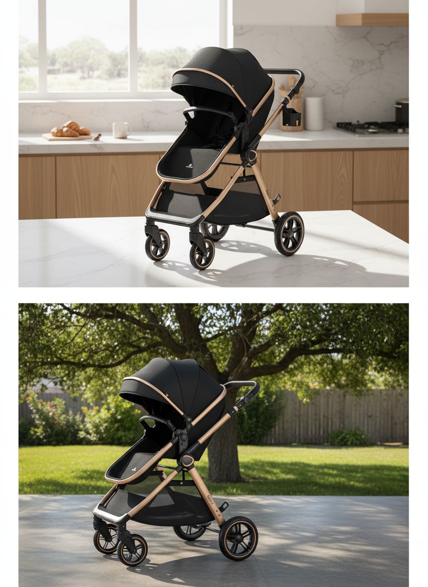 Modern 2-in-1 convertible baby stroller with bassinet carriage mode in charcoal gray — view 2