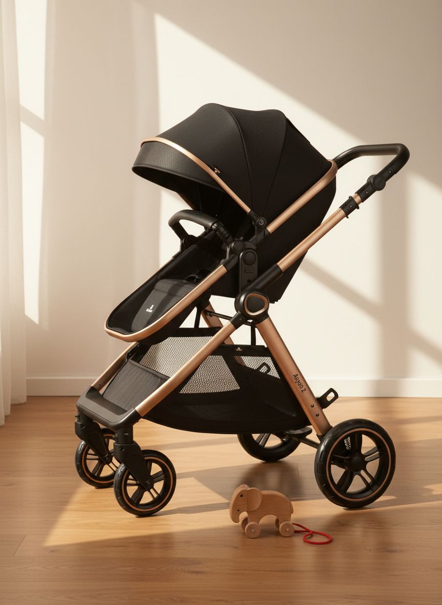 Modern 2-in-1 convertible baby stroller with bassinet carriage mode in charcoal gray — view 3