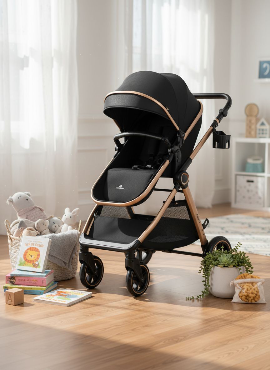 Modern 2-in-1 convertible baby stroller with bassinet carriage mode in charcoal gray — view 4