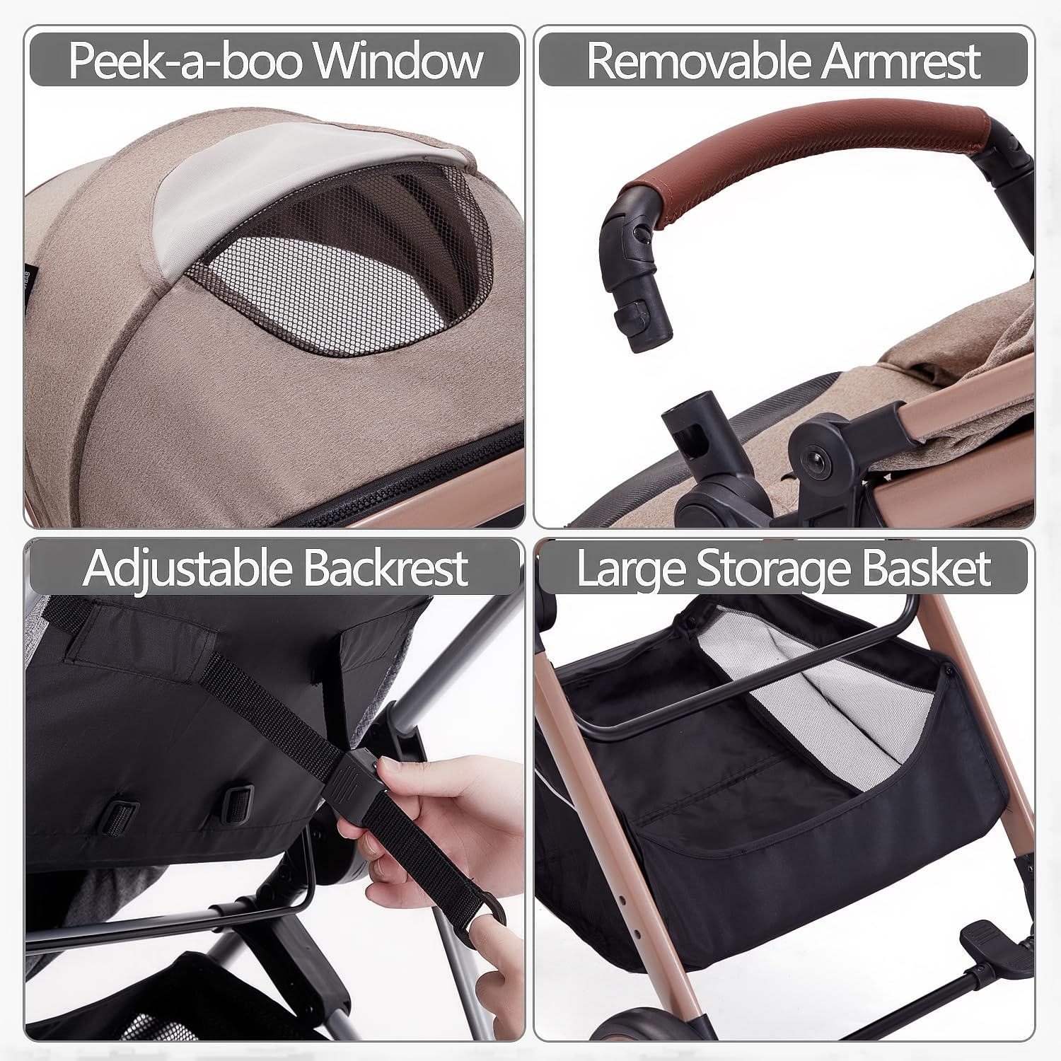 Beige 2-in-1 convertible baby stroller with reversible seating in parent-facing position — view 4