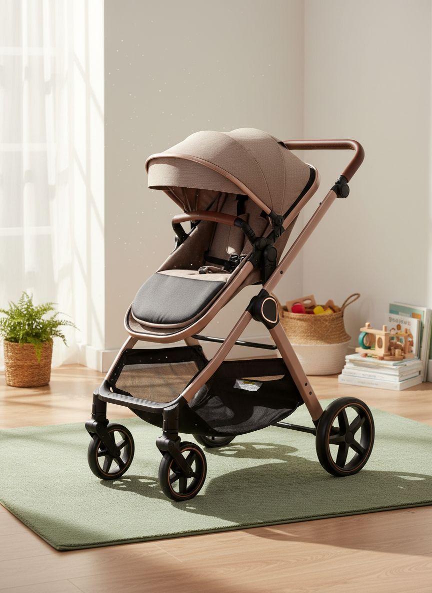 Beige 2-in-1 convertible baby stroller with reversible seating in parent-facing position — view 4
