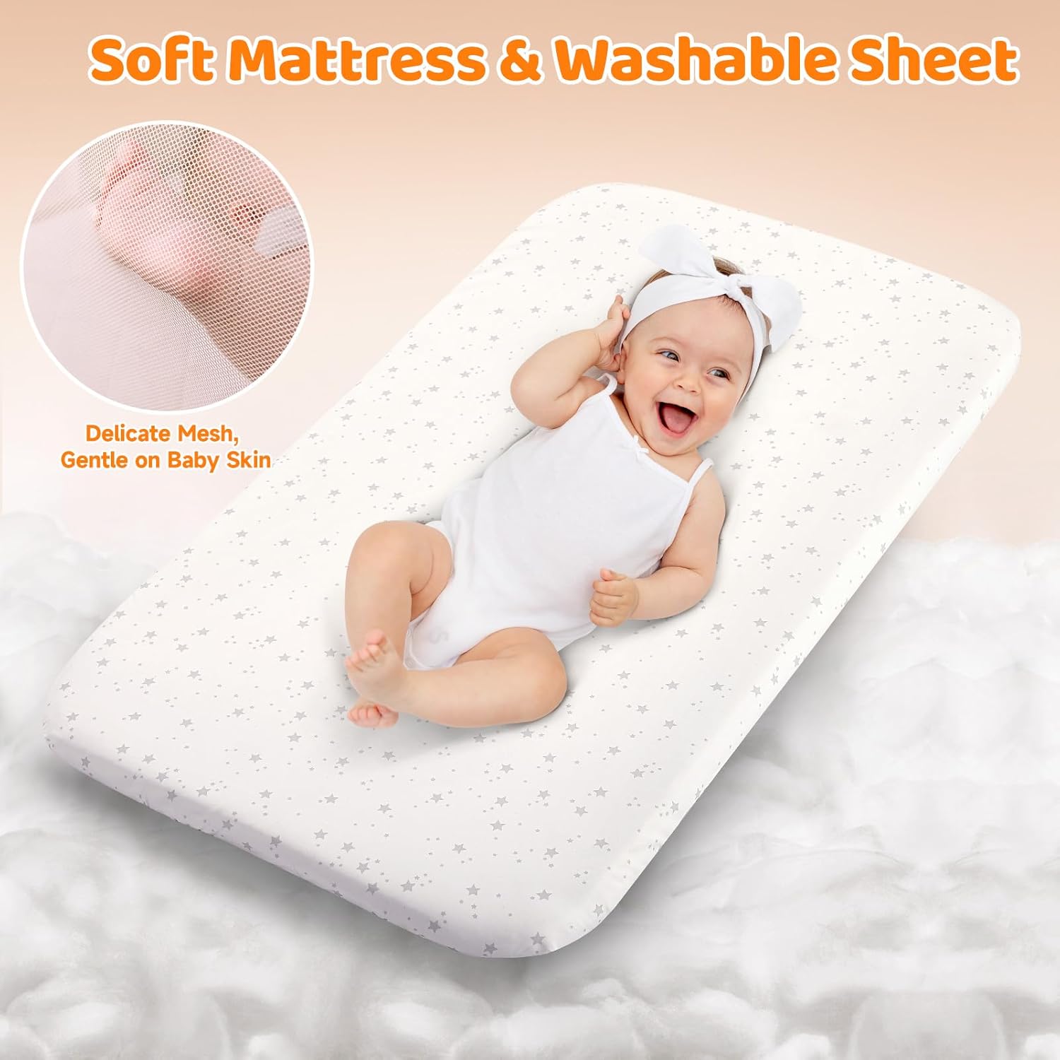 Modern 3-in-1 white bassinet with mesh sides, wheels, and adjustable height for bedside sleeping — view 5