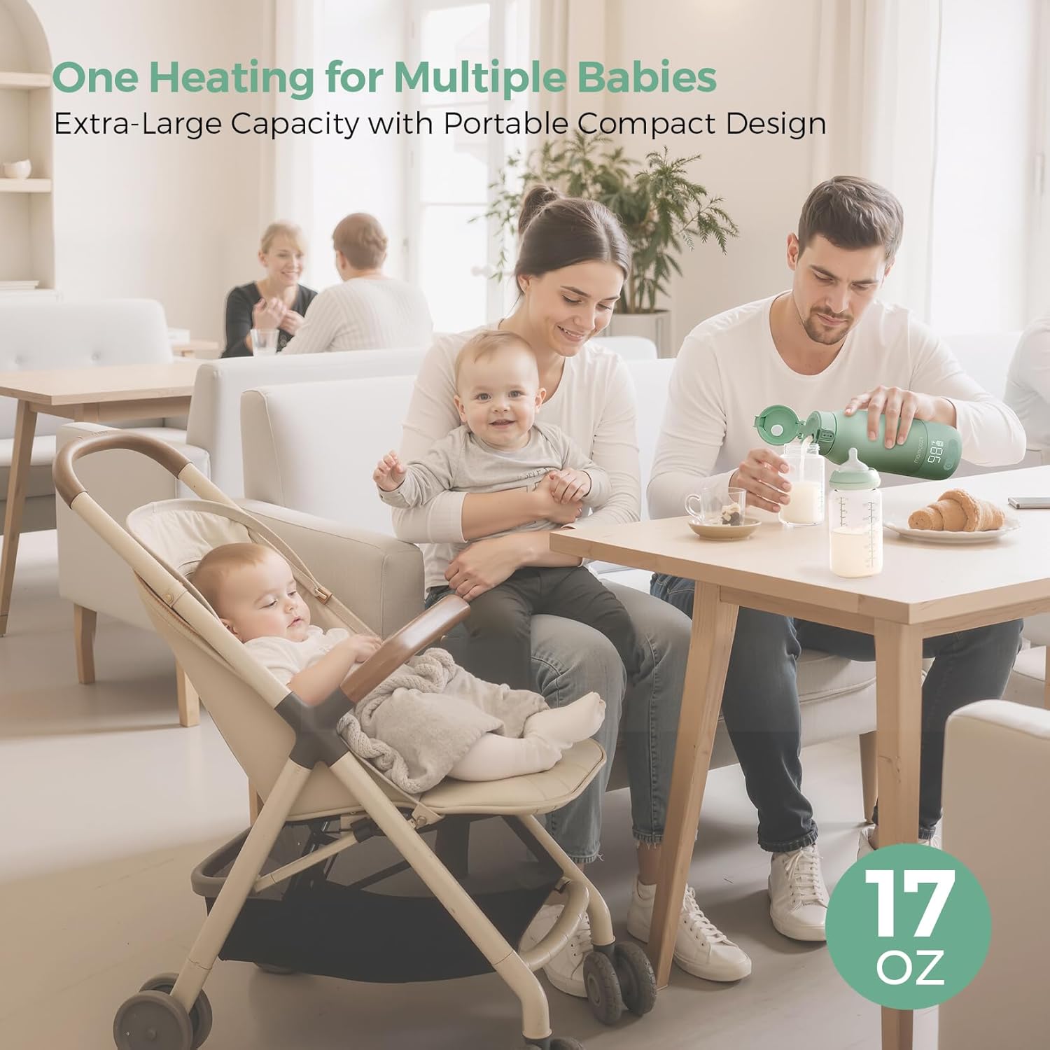 Portable bottle warmer in white with dual heating modes, USB charging cable, and large 17-ounce capacity for travel — view 2