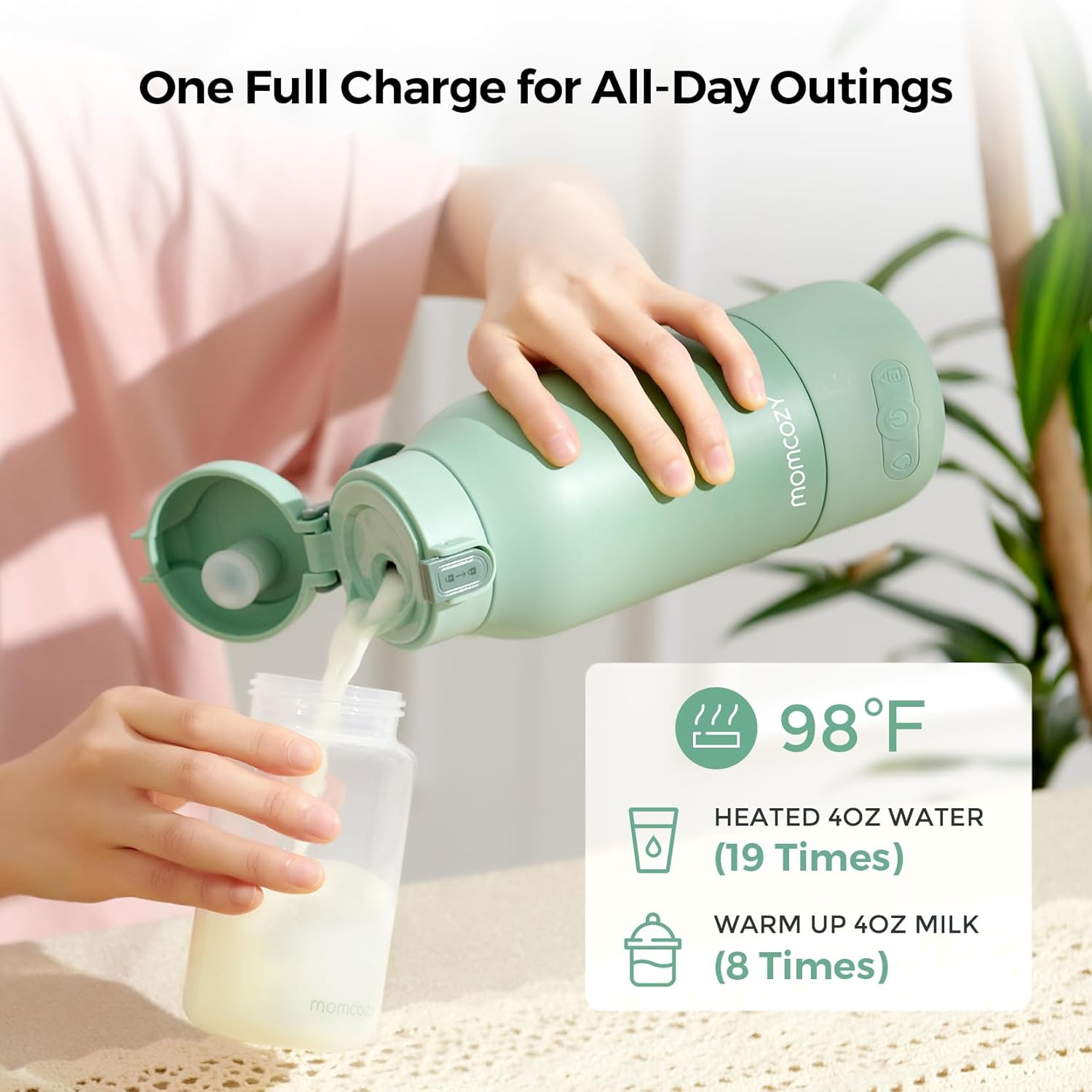 Portable bottle warmer in white with dual heating modes, USB charging cable, and large 17-ounce capacity for travel — view 3