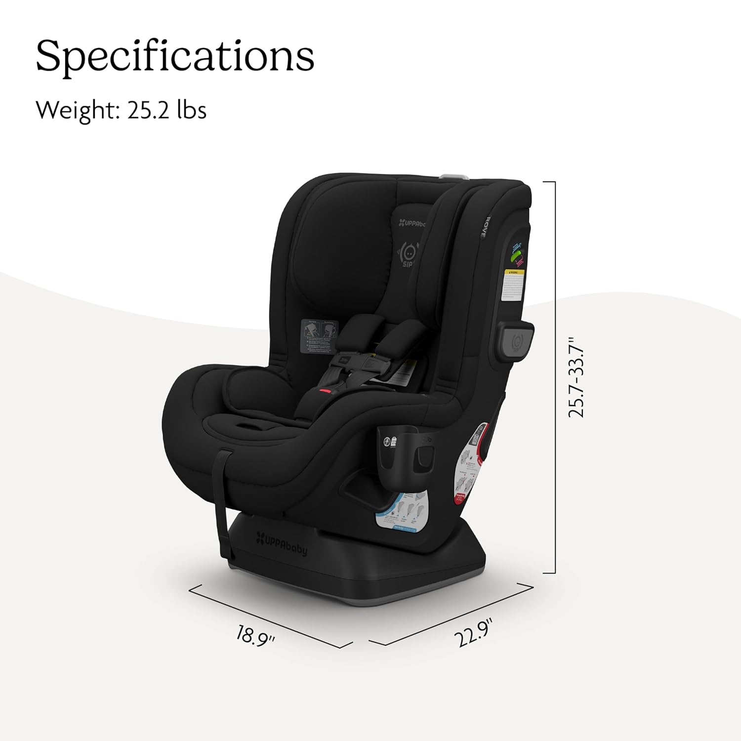 UPPAbaby Rove convertible car seat in Jake black mélange with cup holder, showing rear-facing installation — view 4
