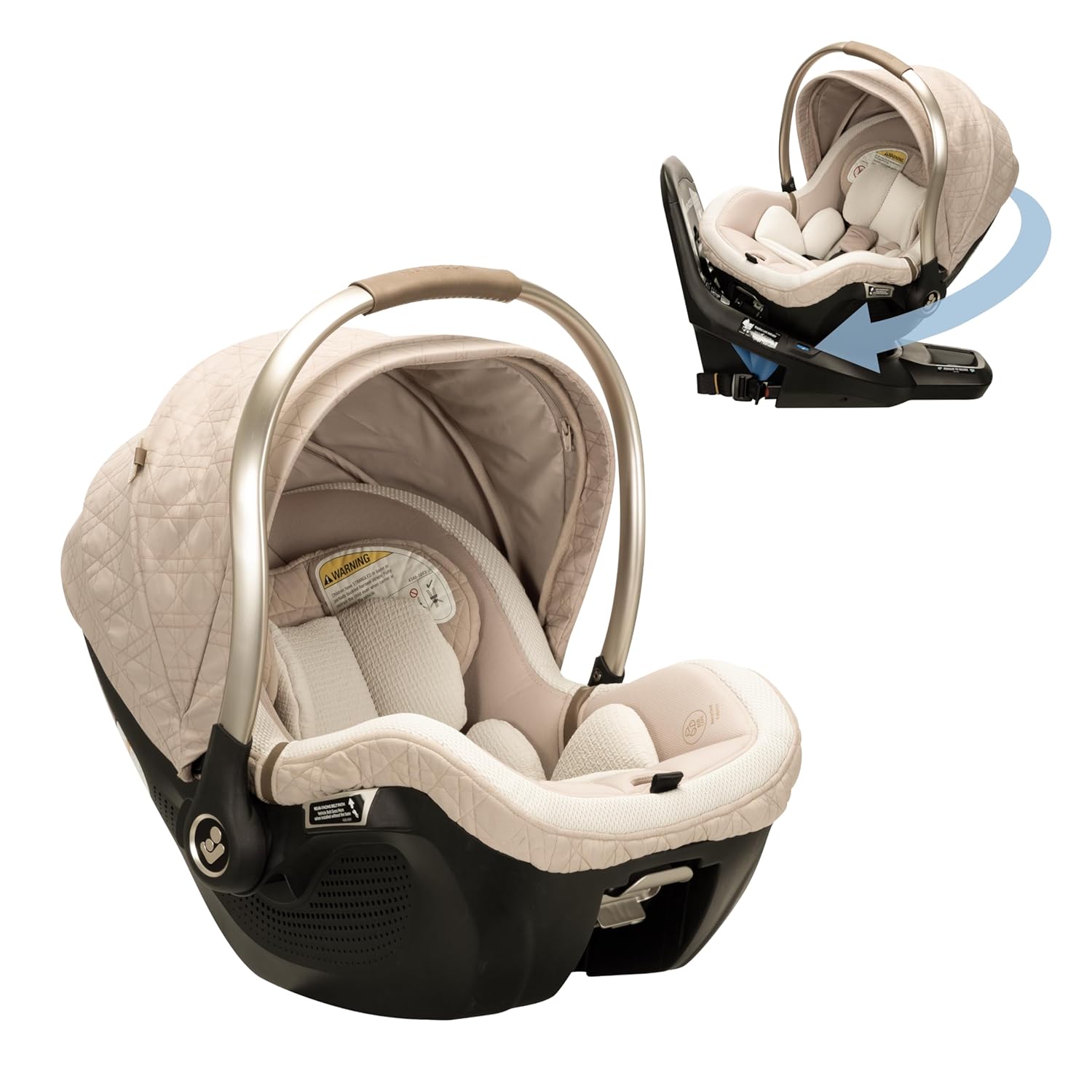 Maxi-Cosi Peri 180° rotating infant car seat in natural heritage color, shown with 180-degree swivel base — view 1
