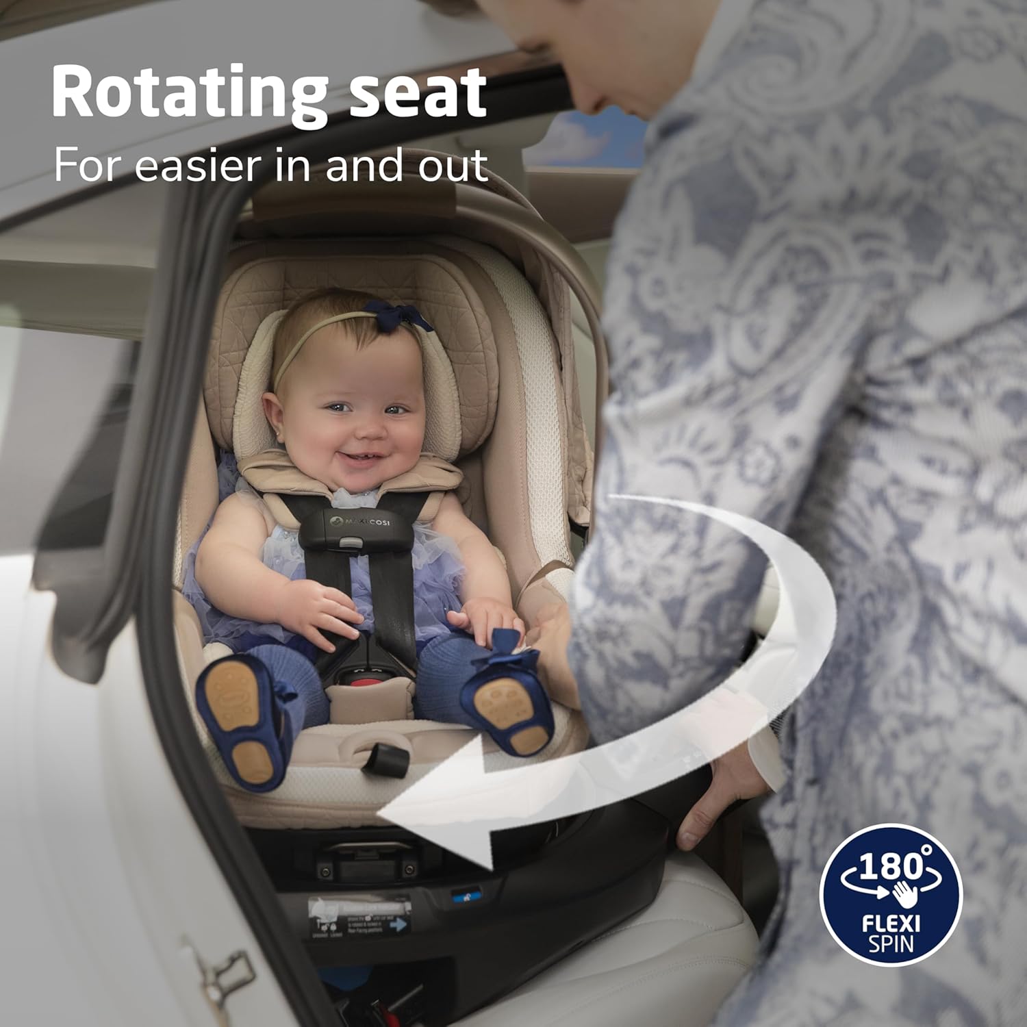 Maxi-Cosi Peri 180° rotating infant car seat in natural heritage color, shown with 180-degree swivel base — view 4