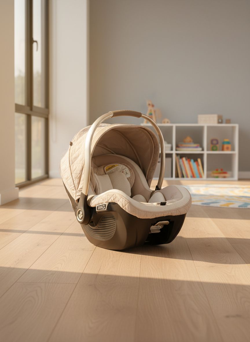 Maxi-Cosi Peri 180° rotating infant car seat in natural heritage color, shown with 180-degree swivel base — view 1