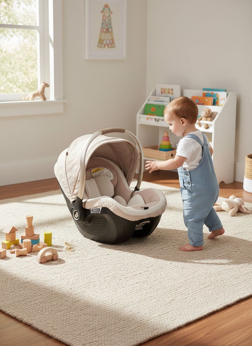 Maxi-Cosi Peri 180° rotating infant car seat in natural heritage color, shown with 180-degree swivel base — view 3a