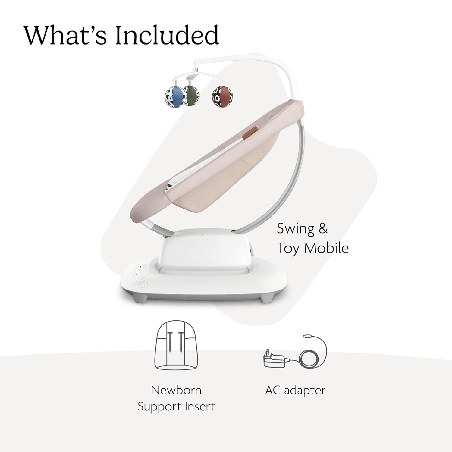 UPPAbaby Mamaroo Smart Swing in sand mélange with newborn insert and Bluetooth-enabled control panel — side
