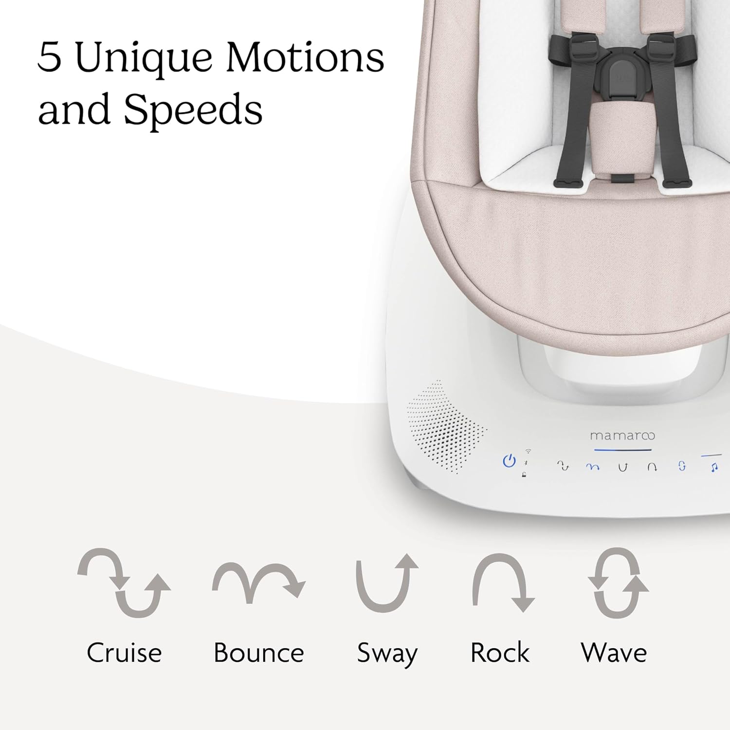 UPPAbaby Mamaroo Smart Swing in sand mélange with newborn insert and Bluetooth-enabled control panel — view 3