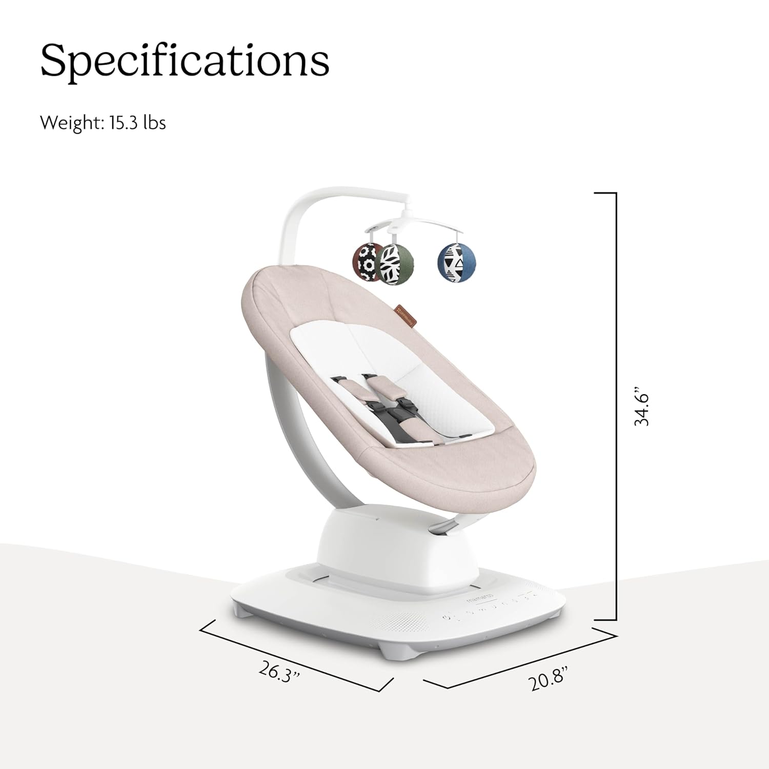 UPPAbaby Mamaroo Smart Swing in sand mélange with newborn insert and Bluetooth-enabled control panel — view 4