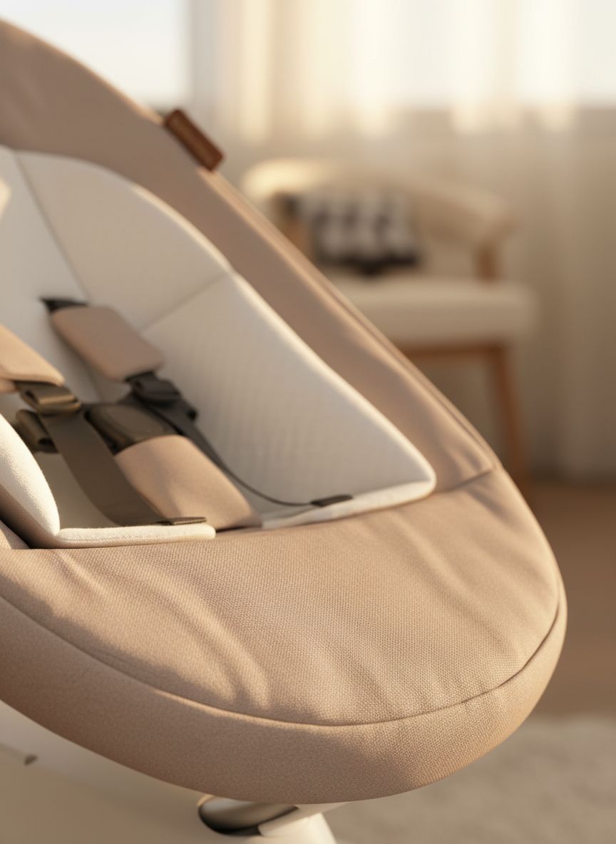 UPPAbaby Mamaroo Smart Swing in sand mélange with newborn insert and Bluetooth-enabled control panel — view 4