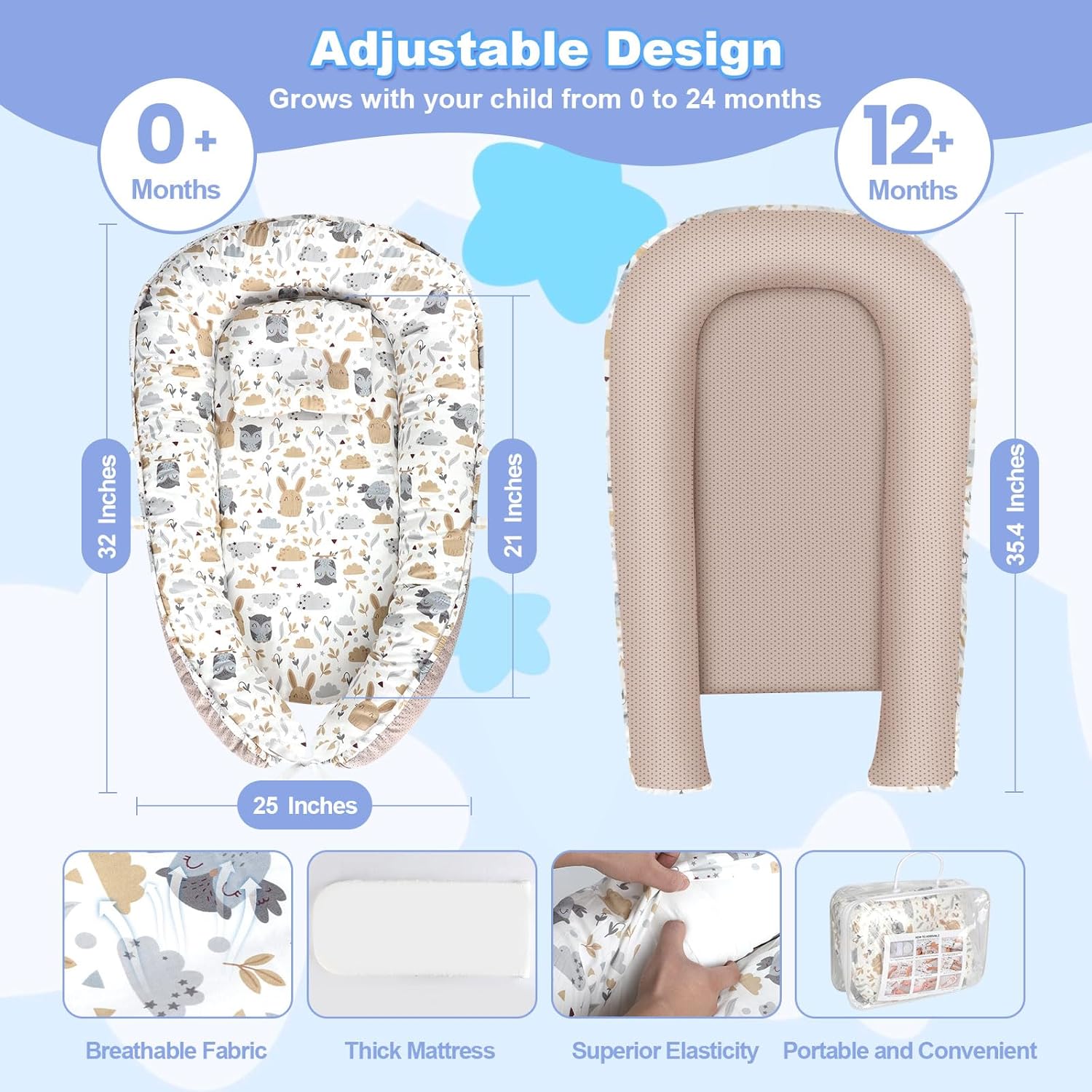 Cozy gray portable baby lounger nest with soft padding, designed for newborn sensory support and floor play — view 3