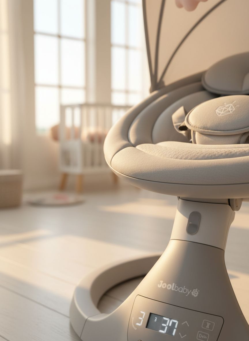 Stone-colored electric motorized infant swing with Bluetooth music player and remote control for newborn soothing — view 4