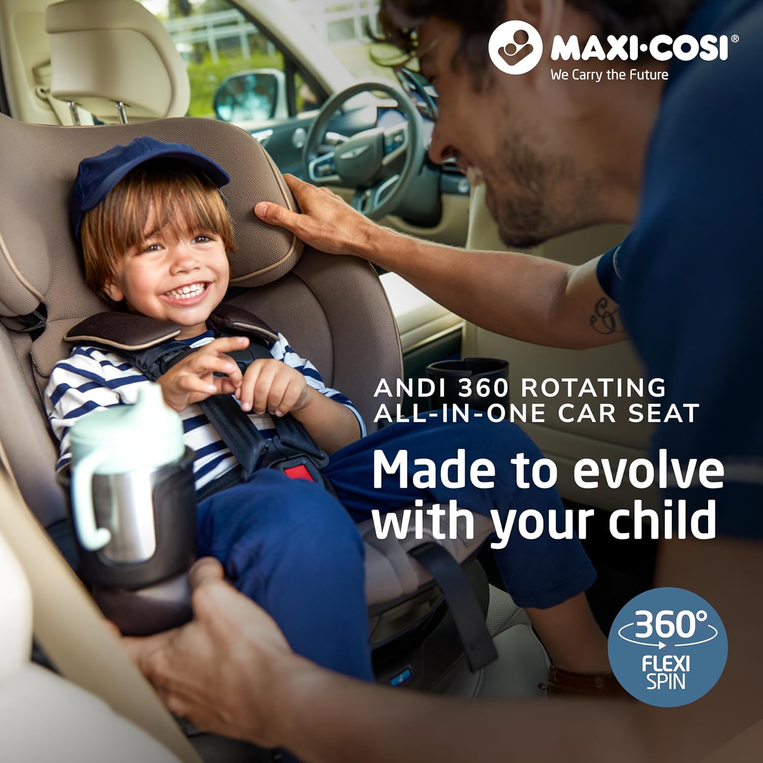 Maxi-Cosi Andi 360 rotating convertible car seat in Escargot with 360-degree base and rotating mechanism for easy child access — view 2