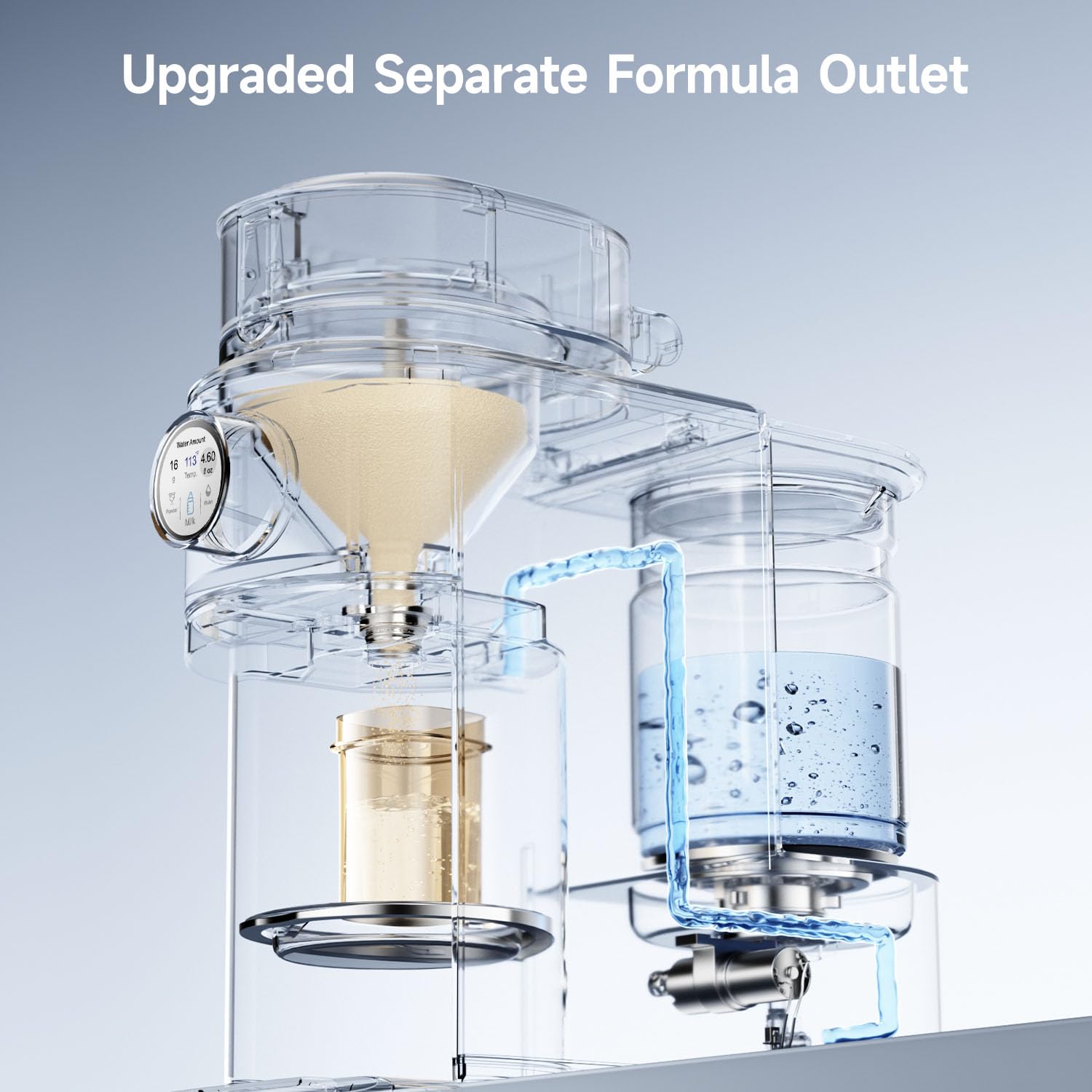 Modern white one-touch formula dispenser with sealed powder container and auto-lifting platform for bottle preparation — view 3