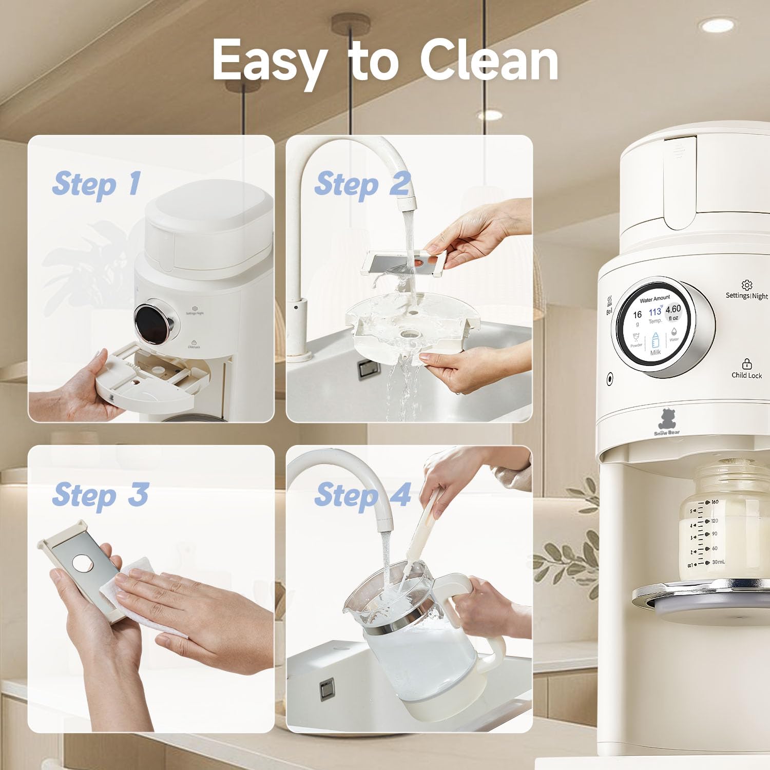 Modern white one-touch formula dispenser with sealed powder container and auto-lifting platform for bottle preparation — view 4