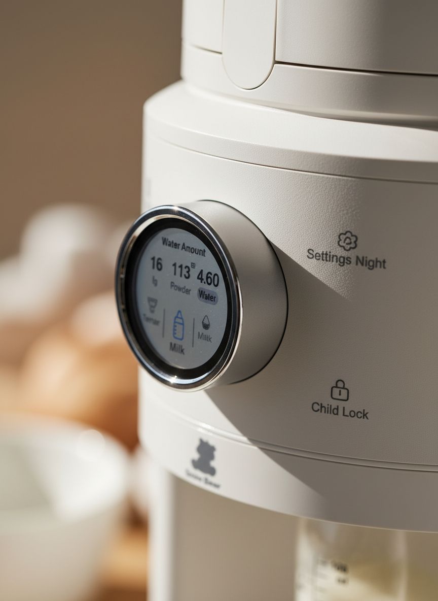 Modern white one-touch formula dispenser with sealed powder container and auto-lifting platform for bottle preparation — view 4