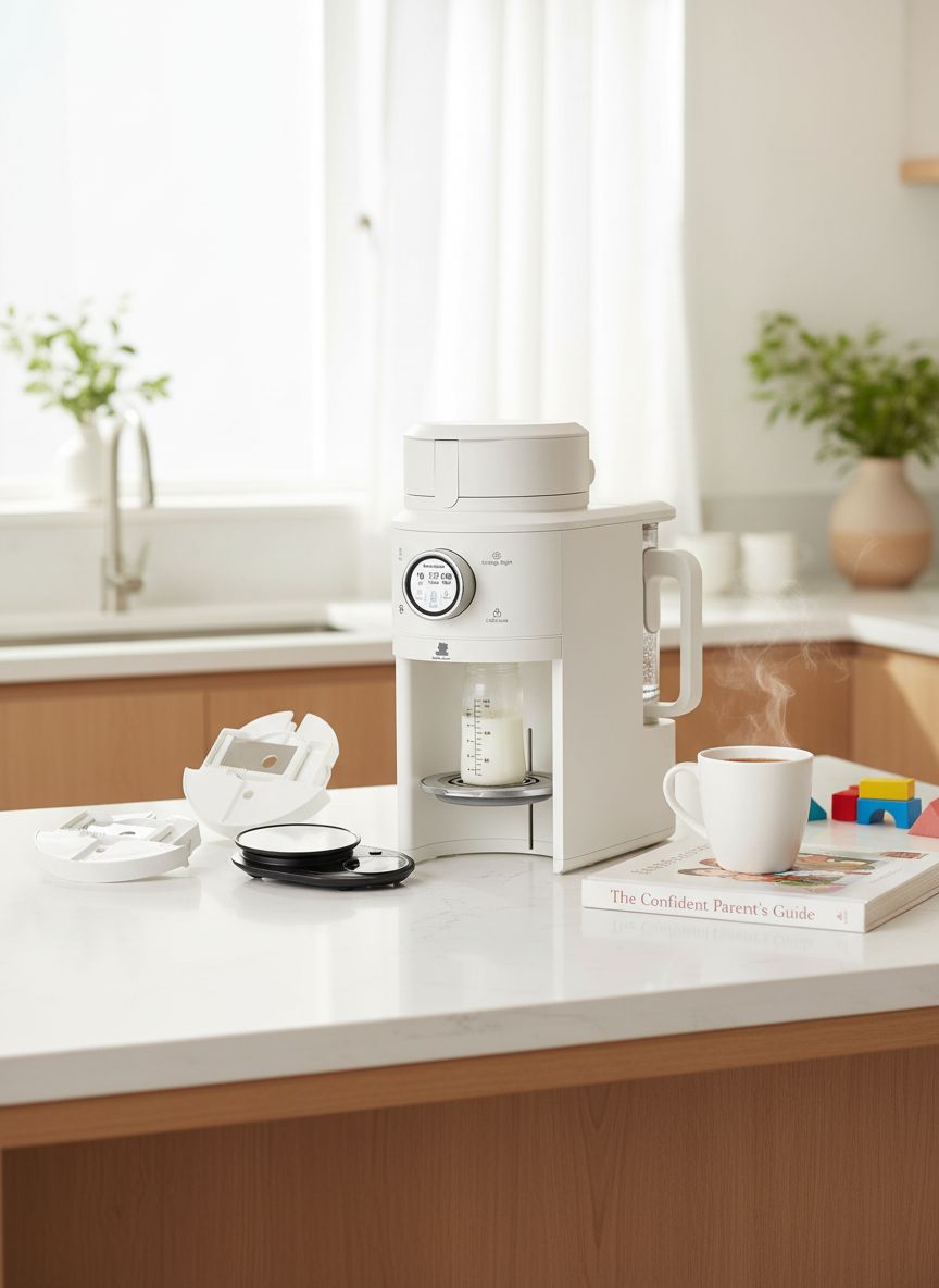 Modern white one-touch formula dispenser with sealed powder container and auto-lifting platform for bottle preparation — view 2