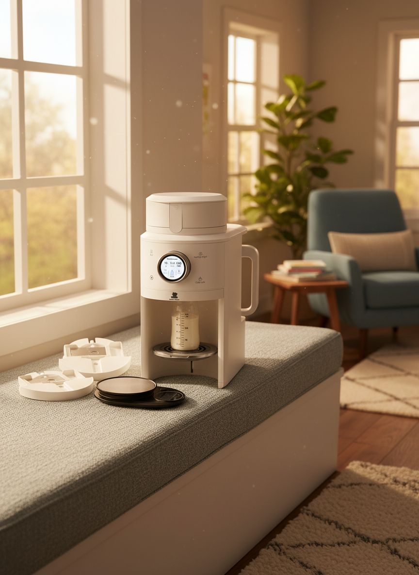 Modern white one-touch formula dispenser with sealed powder container and auto-lifting platform for bottle preparation — view 4