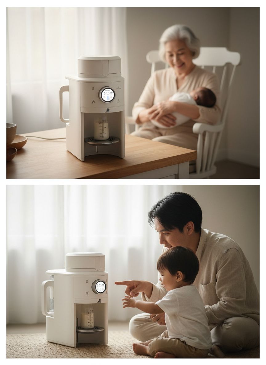 Modern white one-touch formula dispenser with sealed powder container and auto-lifting platform for bottle preparation — view 6