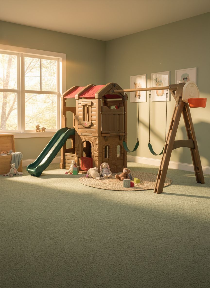 Step2 Naturally Playful Adventure Lodge outdoor playset with tan and brown panels, featuring integrated slide, swings, rope ladder, and basketball hoop for children ages 3-8 — view 2