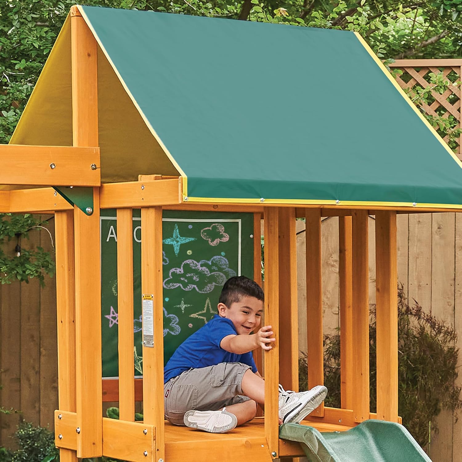 Classic wooden swing set with two swings and sturdy frame for toddler outdoor play — view 3