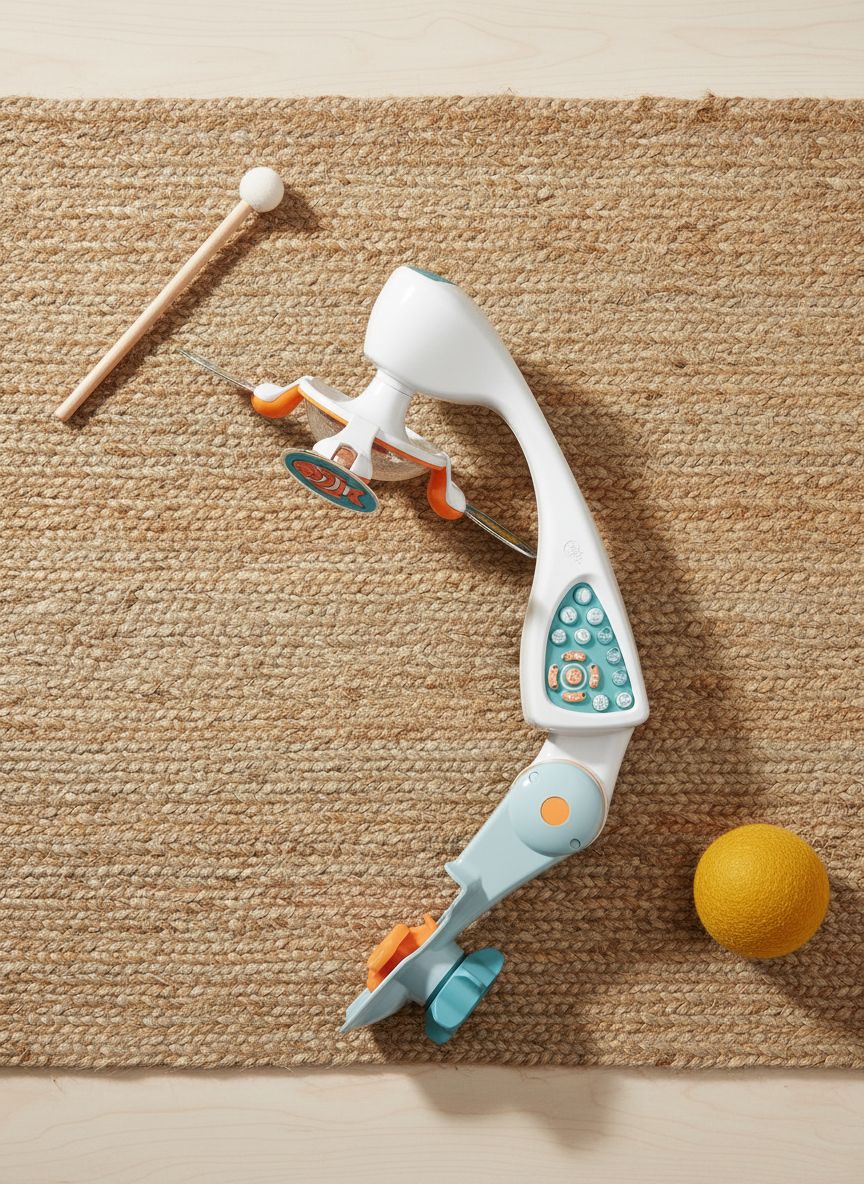 Modern crib mobile with integrated projector and white finish, featuring sound and light options for newborn soothing โ view 7a