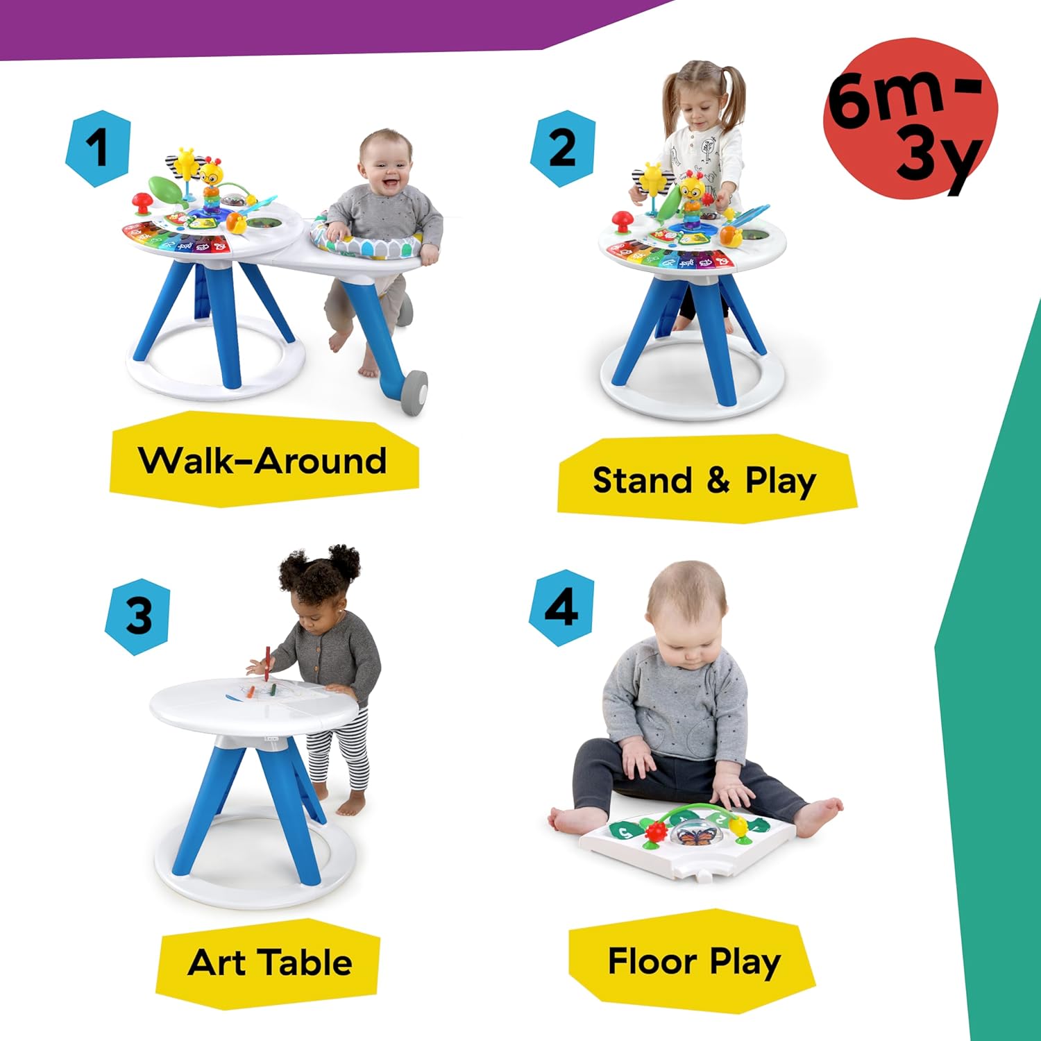 4-in-1 activity center with piano keyboard, featuring colorful interactive buttons and sensory toys for infant gross motor development — view 2