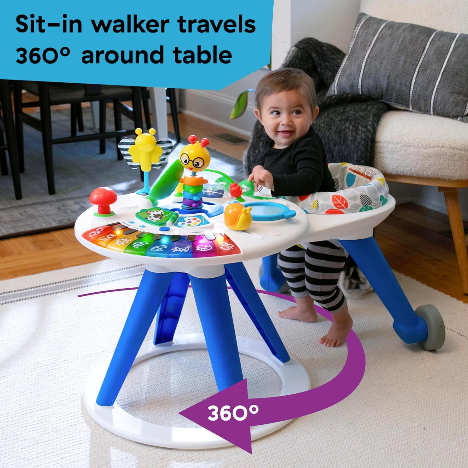 4-in-1 activity center with piano keyboard, featuring colorful interactive buttons and sensory toys for infant gross motor development — view 3