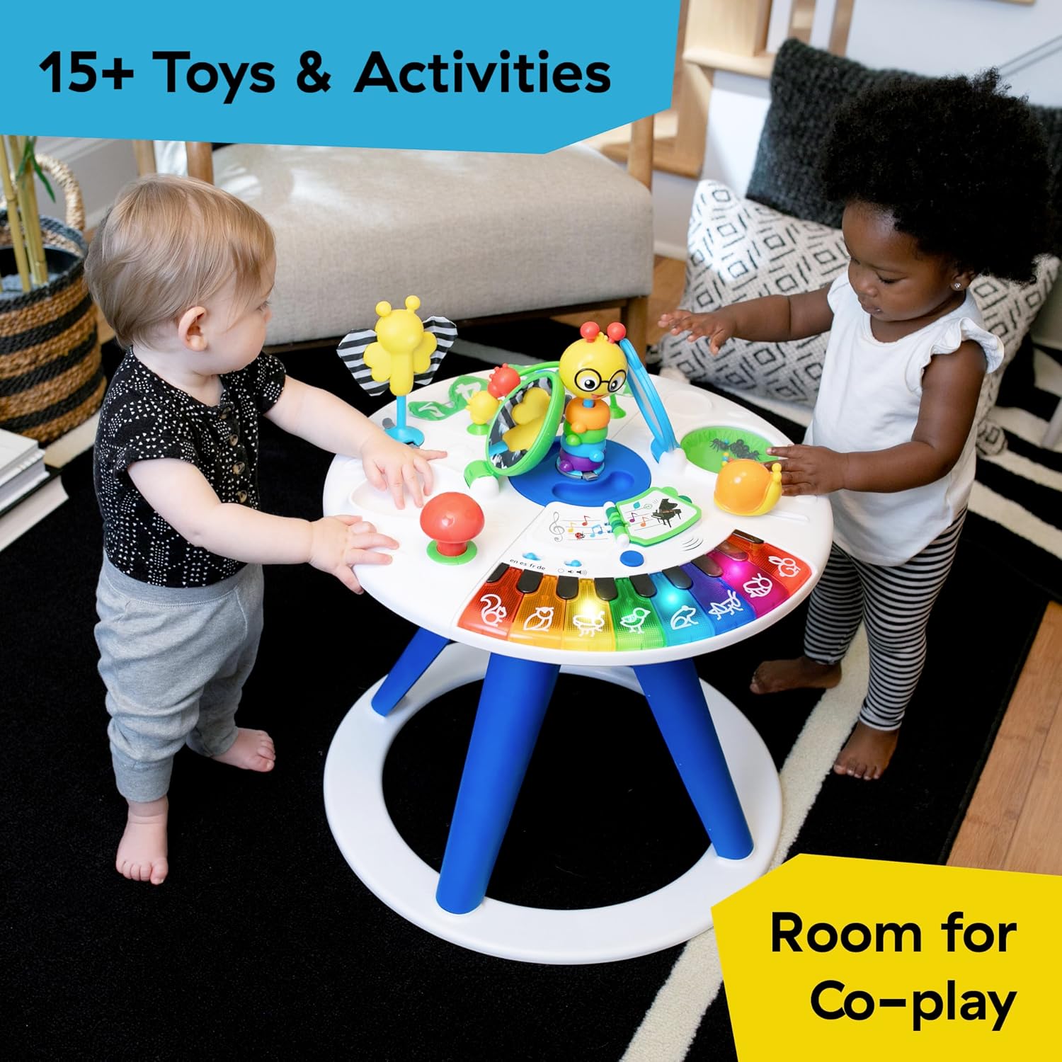 4-in-1 activity center with piano keyboard, featuring colorful interactive buttons and sensory toys for infant gross motor development — view 4