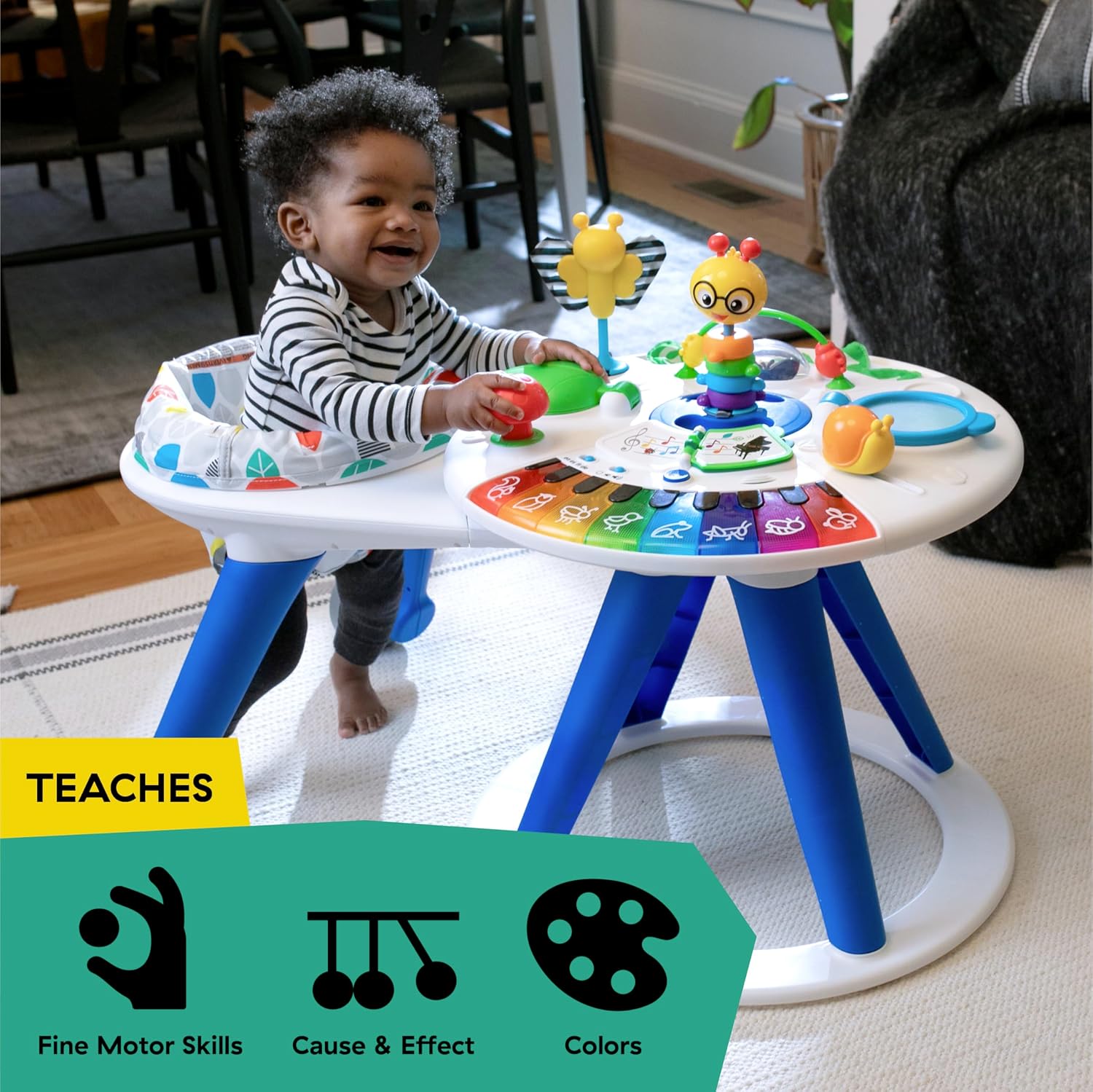 4-in-1 activity center with piano keyboard, featuring colorful interactive buttons and sensory toys for infant gross motor development — view 2