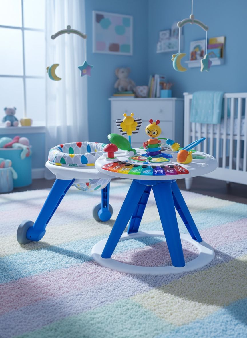 4-in-1 activity center with piano keyboard, featuring colorful interactive buttons and sensory toys for infant gross motor development — view 1