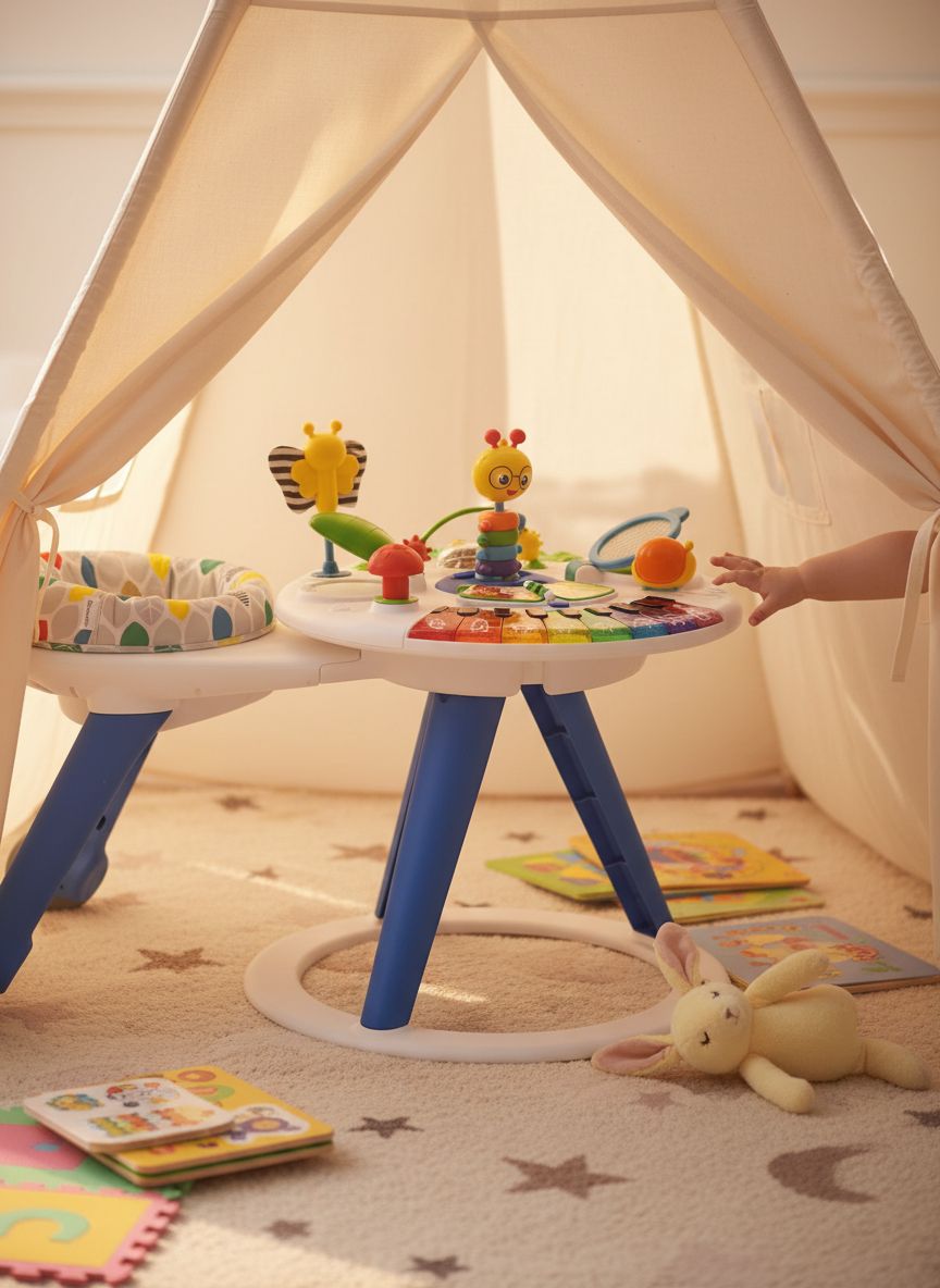 4-in-1 activity center with piano keyboard, featuring colorful interactive buttons and sensory toys for infant gross motor development — view 3