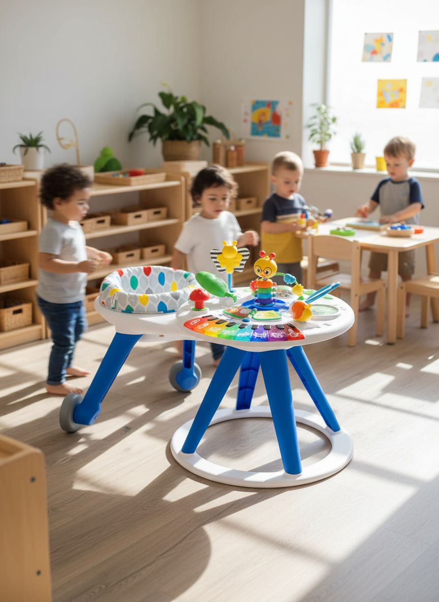 4-in-1 activity center with piano keyboard, featuring colorful interactive buttons and sensory toys for infant gross motor development — view 3a