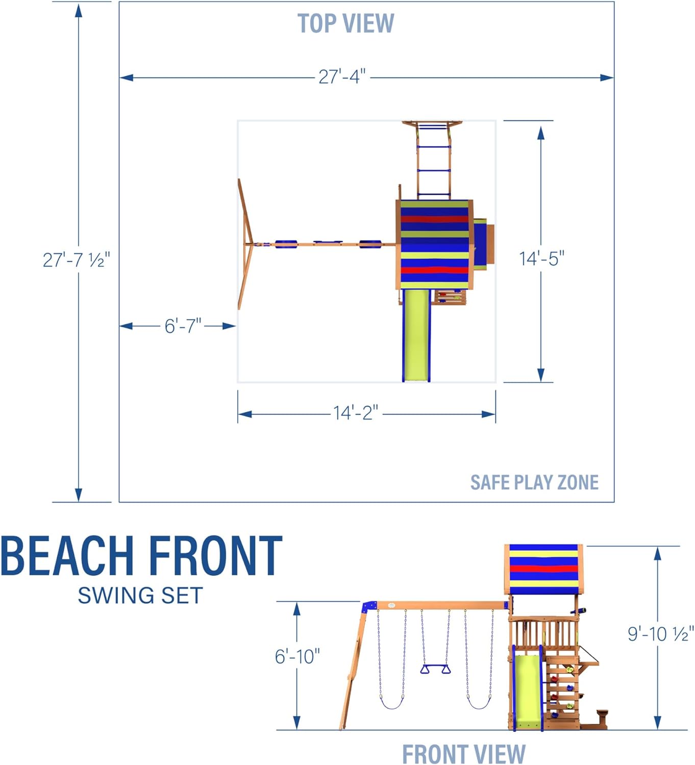 Cedar wood swing set with wave slide, monkey bars, rock wall ladder, and sandbox for kids — view 3