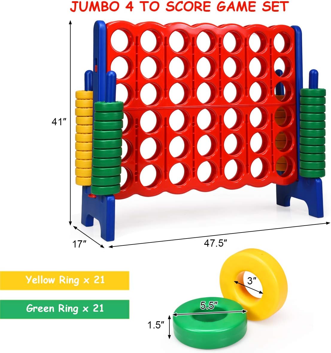 Giant 4-in-A-row game set with red and yellow jumbo rings on tall black frame, outdoor lawn game for kids and adults β view 6