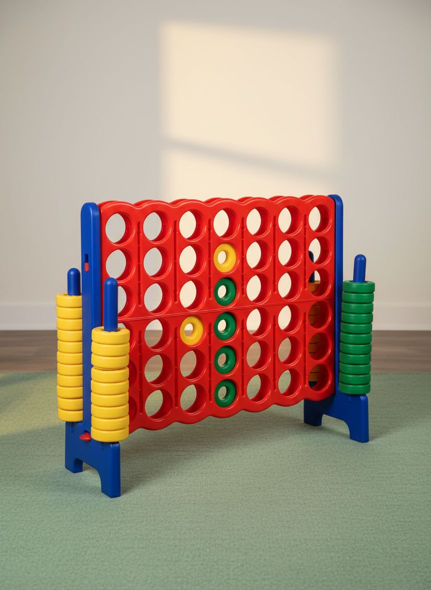 Giant 4-in-A-row game set with red and yellow jumbo rings on tall black frame, outdoor lawn game for kids and adults β view 1