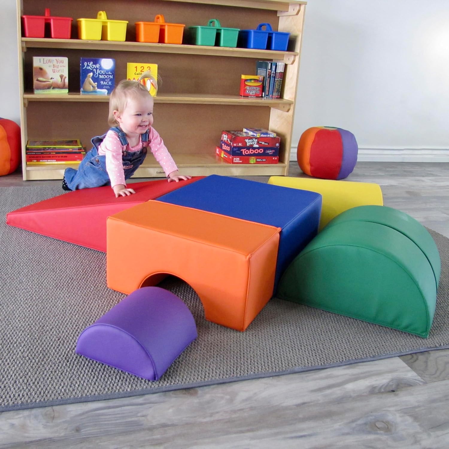 Soft foam climbing playset in assorted colors with stacking blocks and ramps for toddler gross motor play — view 1