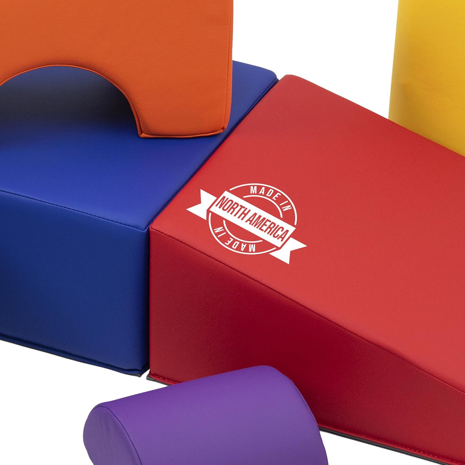 Soft foam climbing playset in assorted colors with stacking blocks and ramps for toddler gross motor play — detail