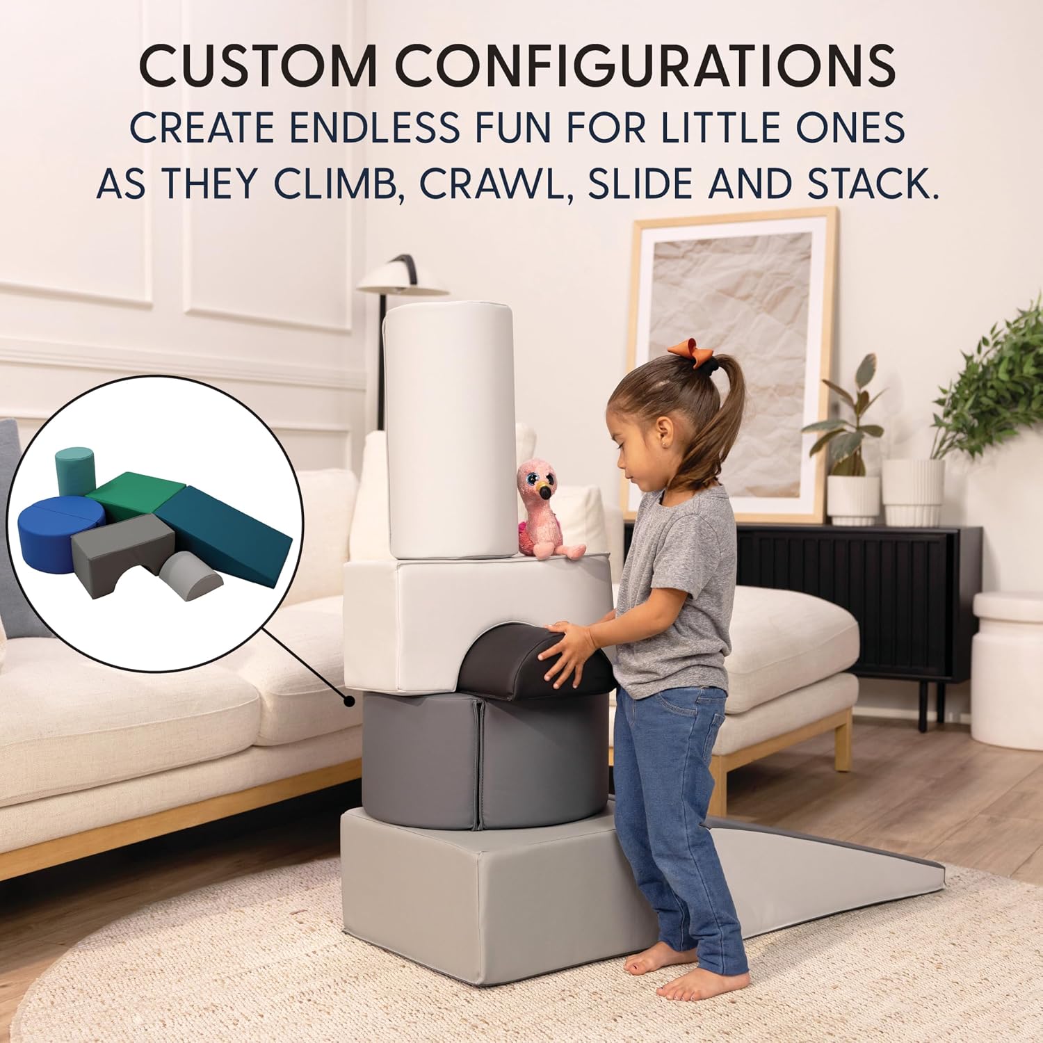 Soft foam climbing playset in assorted colors with stacking blocks and ramps for toddler gross motor play — view 3a